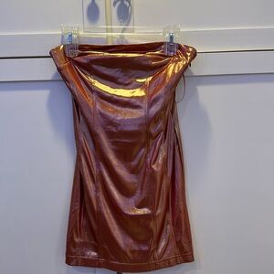 Orange silky, mini tight dress